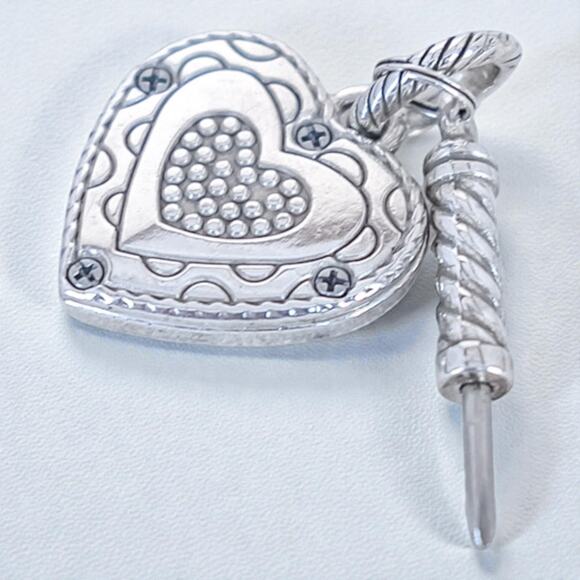 Brighton Silver Plated Heart Photo Frame Charm With Screwdriver Crystal Accent - Picture 5 of 6